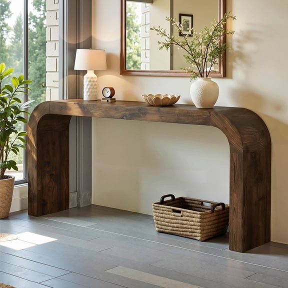 Tribesigns Solid Wood Console Table, 70.87-Inch Farmhouse Sofa Table with Curved Corners for Hallway, Entrance (Dark Brown)