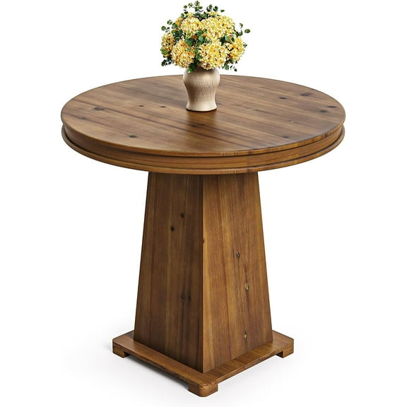 Tribesigns Solid Wood  Dining Table, 31.5" Small Round Kitchen Table for 2, (Rustic Brown)