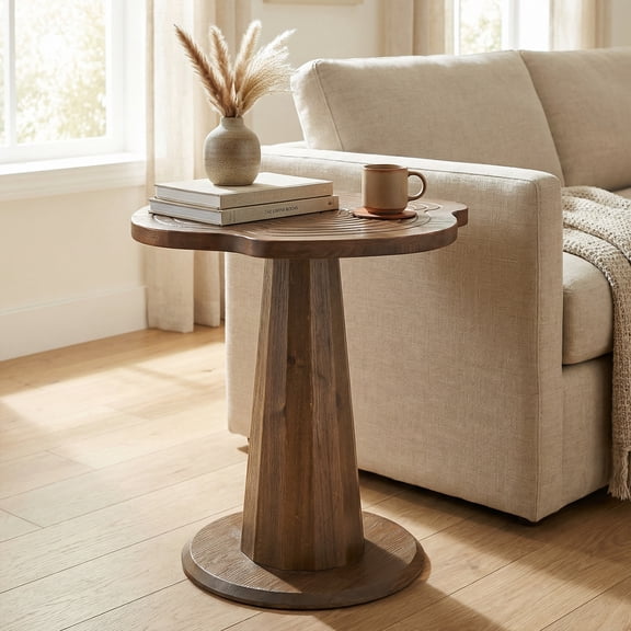 Tribesigns Solid Wood End Table, 20.87" Small Round Pedestal Side Table with Tree-Ring Patterns, Conical Base with Line Design for Living Room, Bedroom, and Small Spaces