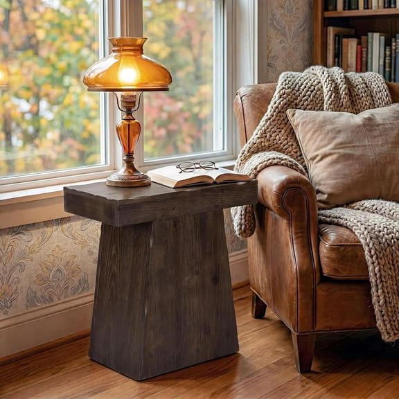 Tribesigns Solid Wood End Table, 23.6-Inch Side Table, Living Room, Dark Espresso Brown