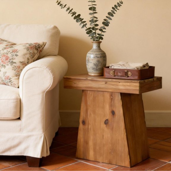 Tribesigns Solid Wood End Table, 23.6-Inch Side Table with Trapezoid Base for Living Room, Warm Walnut Brown