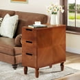 thumbnail image 1 of Tribesigns Solid Wood End Table, Fully Assembled Narrow Side Table with 3 Deep Drawers, Slim Nightstand Bedside Tables for Living Room, Bedroom, Small Spaces,No Assembly Required, Brown, 1 of 8