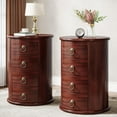 thumbnail image 1 of Tribesigns Solid Wood End Table, Round Side Table with 4 Drawers, Vintage Bedside Table Nightstand for Small Spaces, Living Room, Bedroom, No Assembly Required (2), 1 of 5