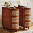 thumbnail image 1 of Tribesigns Solid Wood End Table Set of 2, 3-Drawer Rattan Side Table with 3 Rattan Drawers and Embossed Handles for Living Room, No Assembly Required (Walnut & Oak, 1PC), 1 of 6