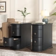thumbnail image 1 of Finmind Solid Wood End Table Set of 2, 2-Drawer, Fully Assembled, Black, 1 of 8