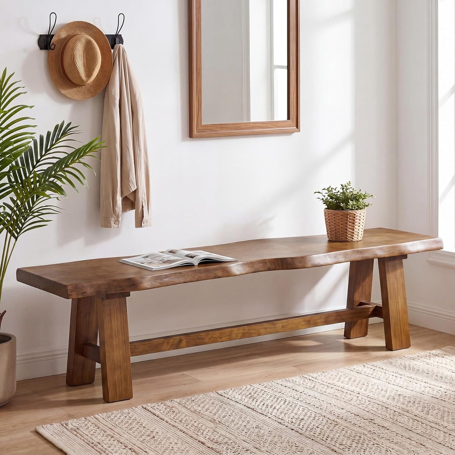 Tribesigns Solid Wood Entryway Bench, 63