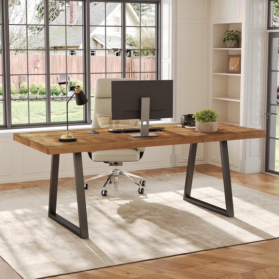 Tribesigns Solid Wood Executive Desk, 63-Inch Computer Laptop Desk with Strong Metal Legs, Industrial Writing Table Business Workstation for Home Office