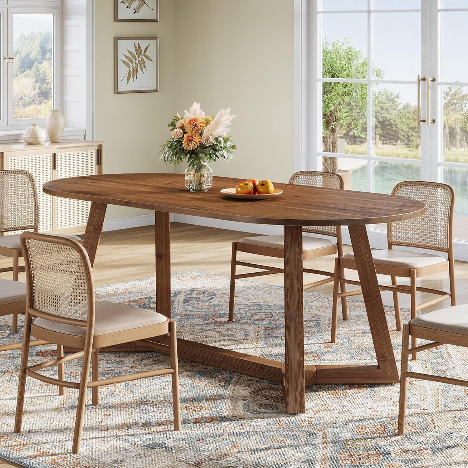 Tribesigns Solid Wood Oval Dining Table for 4-6, 63-Inch Wooden ...