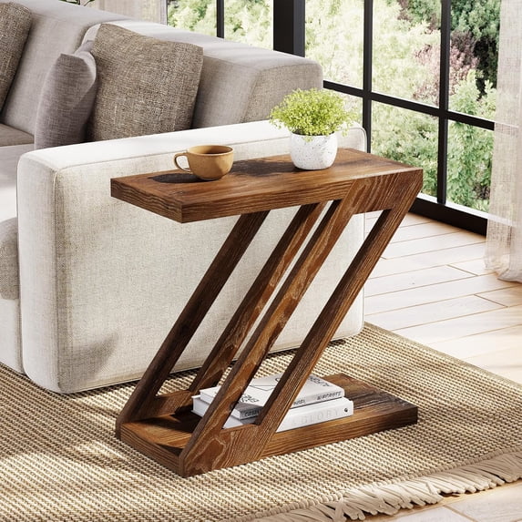 Tribesigns Solid Wood Side Table, 2-Tier Narrow End Table, Small Bedside Furniture, Accent Nightstand for Living Room, Bedroom, Brown