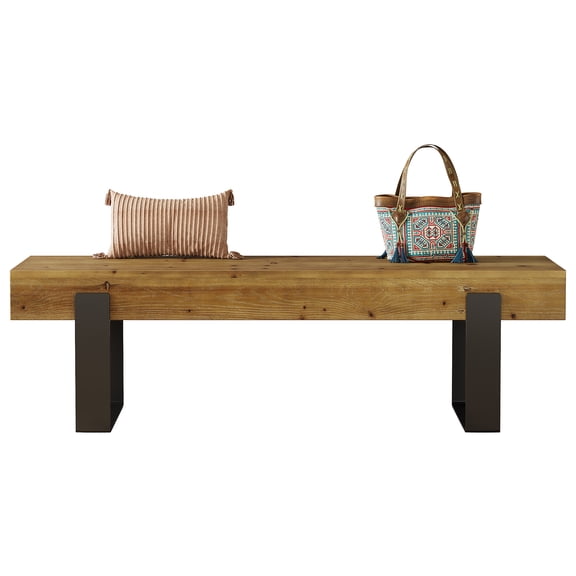 Tribesigns Solid Wooden Entryway Bench, 63" Farmhouse Indoor Shoe Bench with Metal Legs, Industrial Long End of Bed Stool with Seating for Entry, Hallway, Porch, Living Room, Mudroom, Easy Assembly