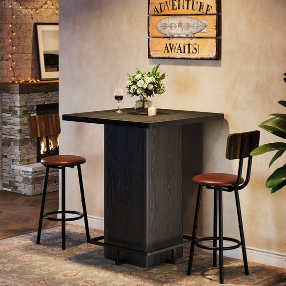 Tribesigns Square Bar Table, 39.37" High Cocktail Pub Table with Metal Frame Footrest for Kitchen, Bistro (Black)