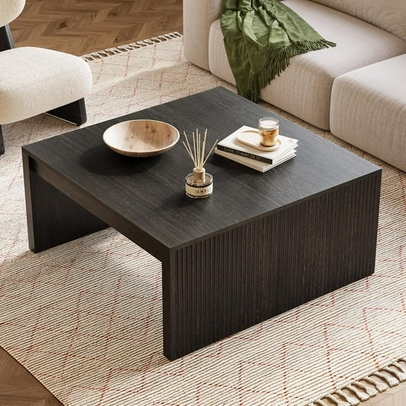Tribesigns Square Coffee Table, 39.4-Inch Fluted Coffee Tables for Living Room Bedroom, Easy Assembly, Black