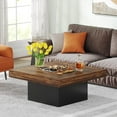 thumbnail image 1 of Tribesigns Square Coffee Table with LED Lights, 35-Inch Living Room Tables for Living Room, Wooden Center Table Cocktail Table for Home (Rustic Brown & Black), 1 of 6