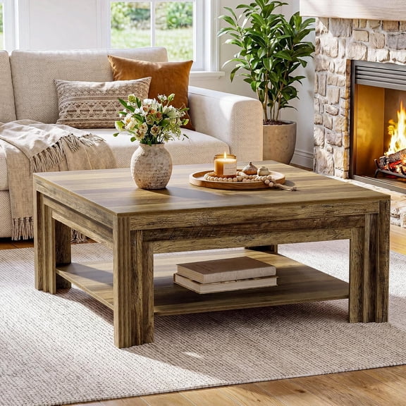 Tribesigns Square Coffee Table with Storage Shelf, 39 Inch Rustic Farmhouse Center Tea Table for Living Room, Sofa, Apartment, Small Space, Easy Assembly, Brown