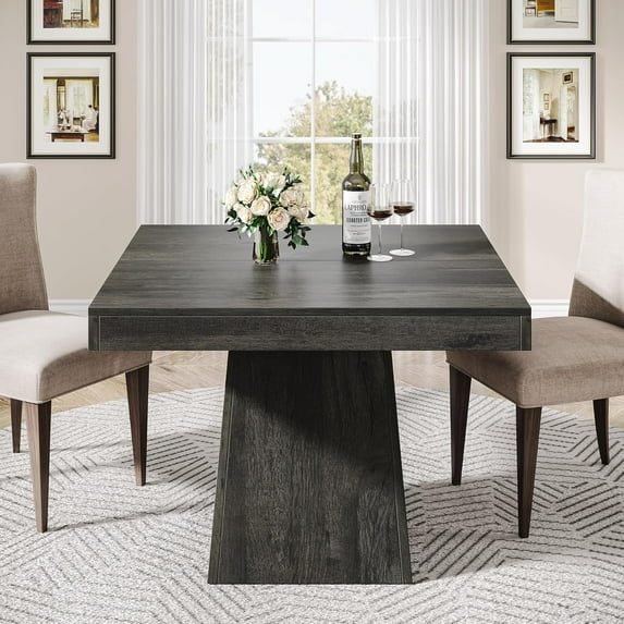 Tribesigns Square Dining Table for 4, 31.5-Inch Kitchen Table Small Dinner Table with Sturdy Pedestal Base, Farmhouse Dining Room Table for Home Dining Room, Living Room, Kitchen, Dark Gray