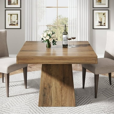 Finmind Square Dining Table for 4, 31.5-Inch Kitchen Table Small Dinner Table with Sturdy Pedestal Base, Farmhouse Dining Room Table for Home Dining Room, Living Room, Kitchen, Vintage Brown