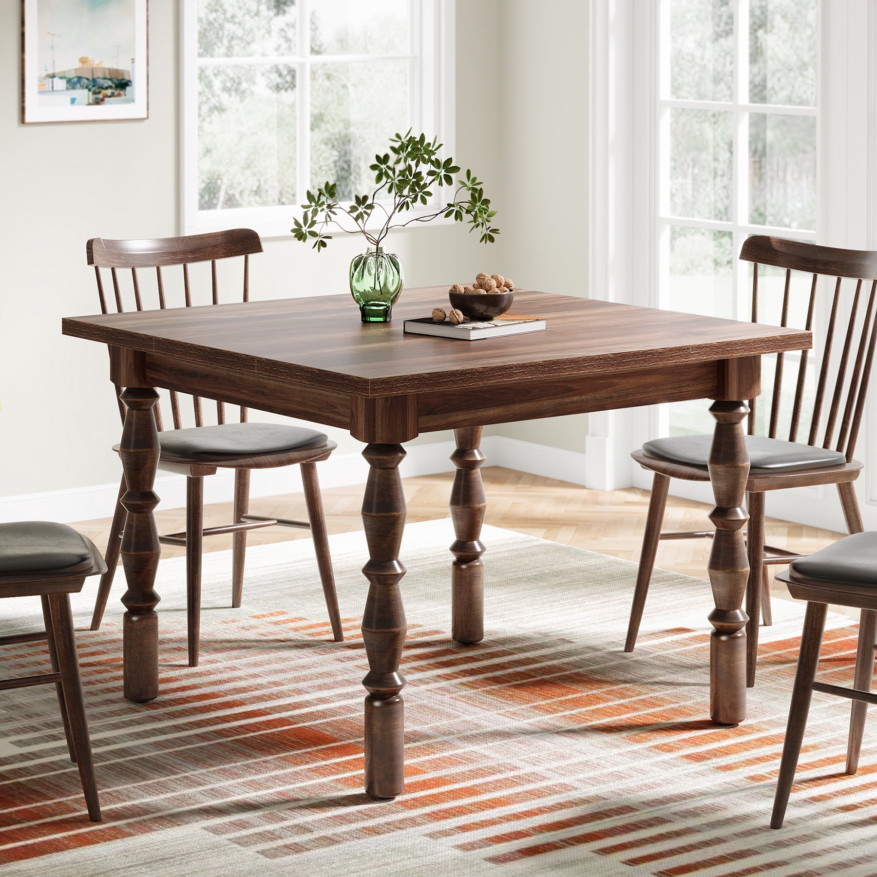 Tribesigns Square Dining Table for 4, 39.4" Small Farmhouse Wood ...