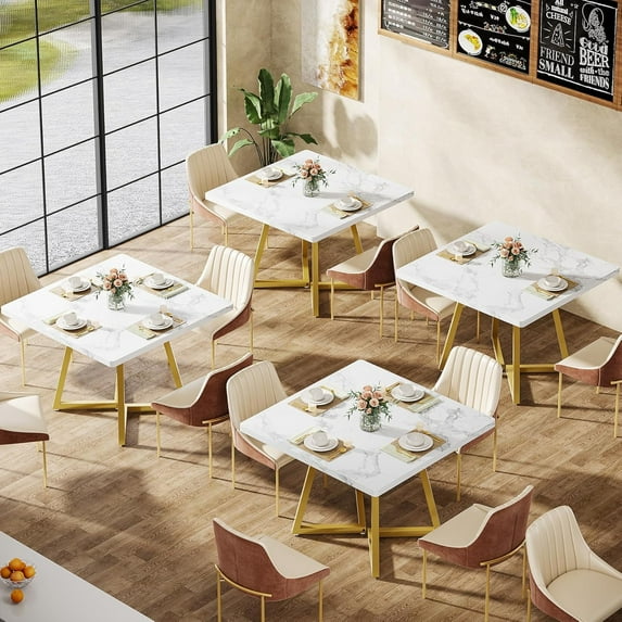 Tribesigns Square Dining Table Set of 2, 31.5" Industrial Dinner Table with Metal Base