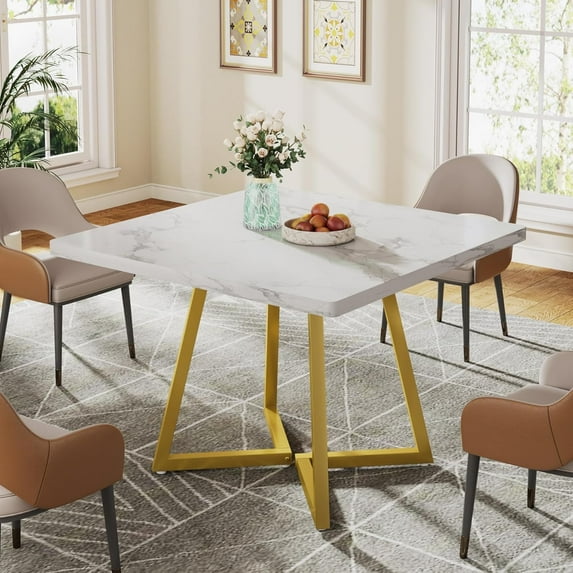 Tribesigns Square Dining Table for 2, 31.5" Industrial Dinner Table with Metal Base