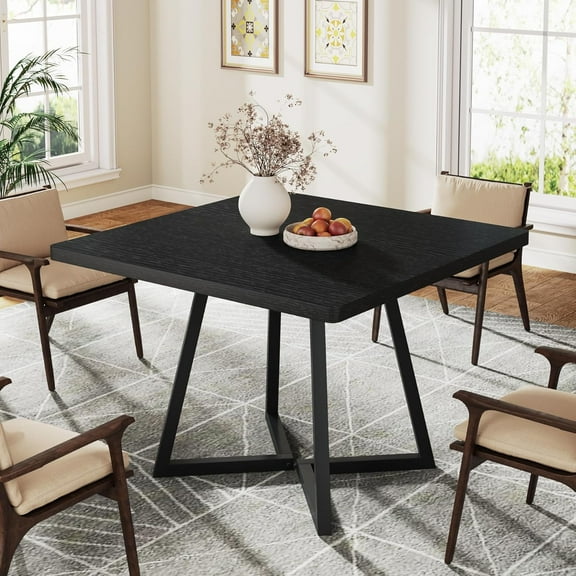 Tribesigns Square Dining Table for 2, 31.5" Industrial Dinner Table with Metal Base