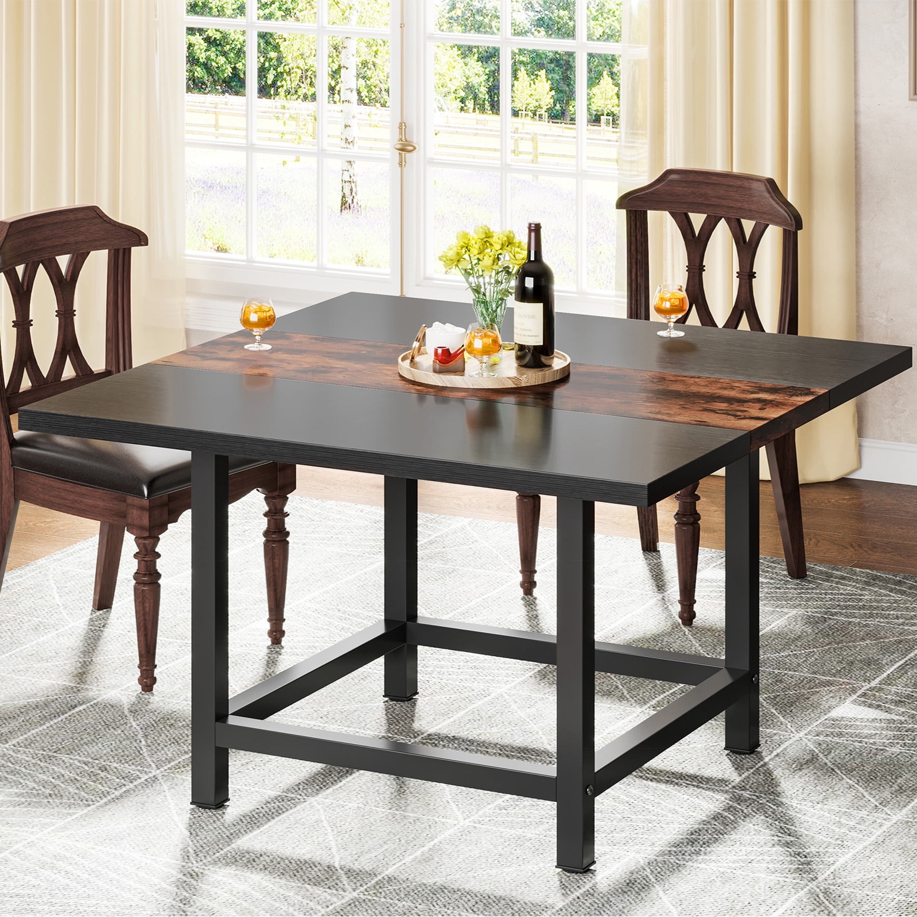 Tribesigns Rustic Wooden Square Dining Table for 4, 39"x 39"x29" for ...