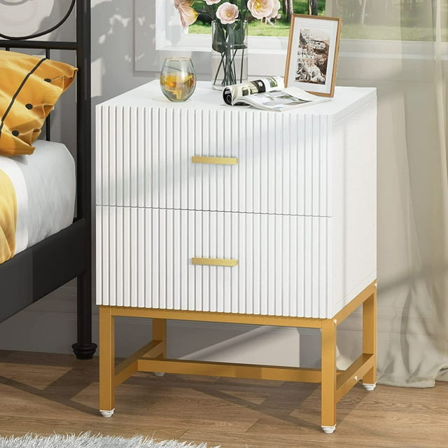 Tribesigns Striped 2-Drawer Nightstand: Modern End Table & Bedroom ...