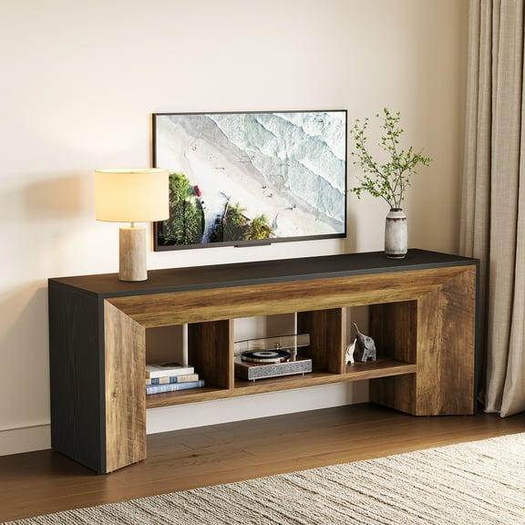 Tribesigns TV Stand for Up to 70 Inch TV, 63 Inches Long Entertainment Center for Living Room, Industrial Large Media Television Console Furniture with 3 Storage Cubes, Rustic Brown and Black