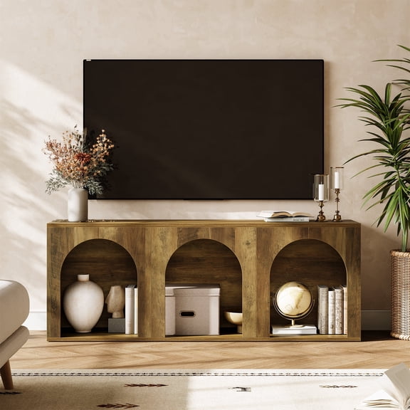 Tribesigns TV Stand for TVs up to 70", Arch TV Cabinet with Storage Shelves, Wood Entertainment Center, Gaming Media Console for Living Room, Bedroom, Brown