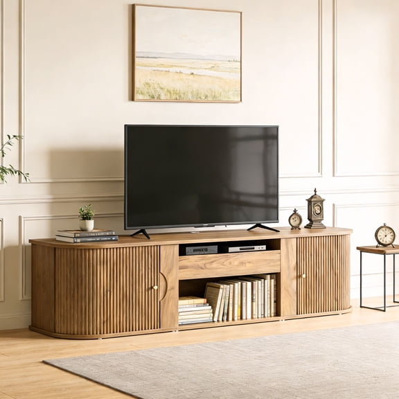 Tribesigns TV Stand for TVs up to 70", Entertainment Center with Storage Shelves, Wooden Projector Stand for Short Throw Projector, TV Console Table for Living Room, Bedroom, Walnut