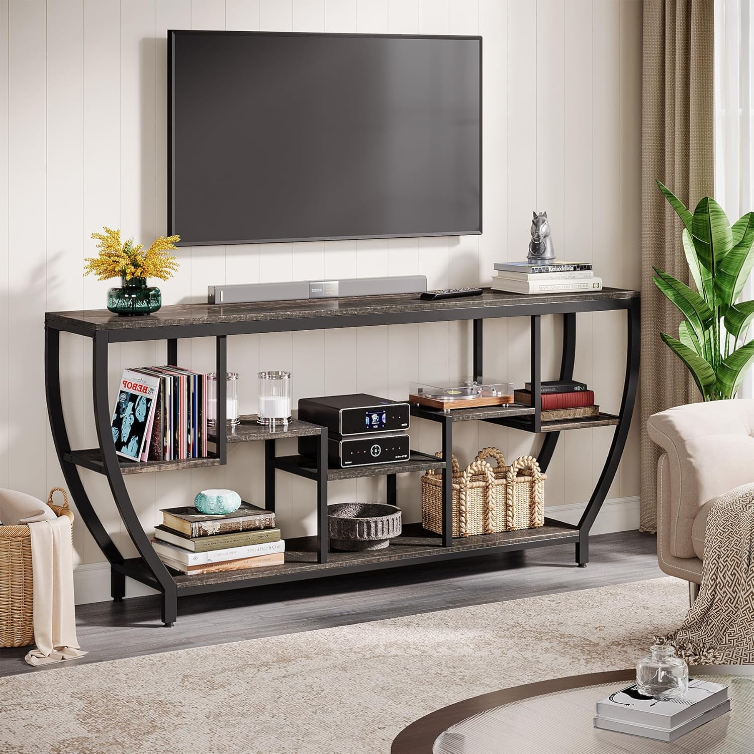 Tribesigns TV Stand for Televisions up to 80 Inches, 70.9 Inches Entertainment Center with Storage Shelves, Wood TV Media Console Table Unit for Living Room, Bedroom