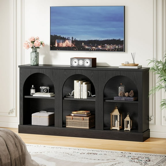 Tribesigns Farmhouse TV Stand for 55/60/65 Inch TVs, Entertainment Center with Storage Cabinets, Black