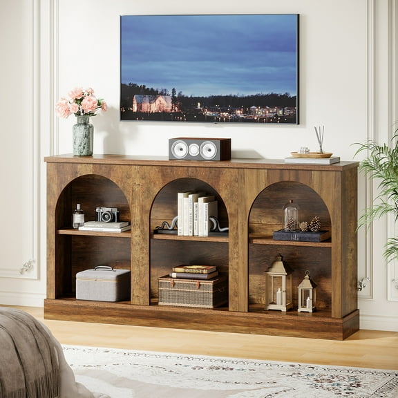 Tribesigns Farmhouse TV Stand for 55/60/65 Inch TVs, Entertainment Center with Storage Cabinets, Rustic Brown
