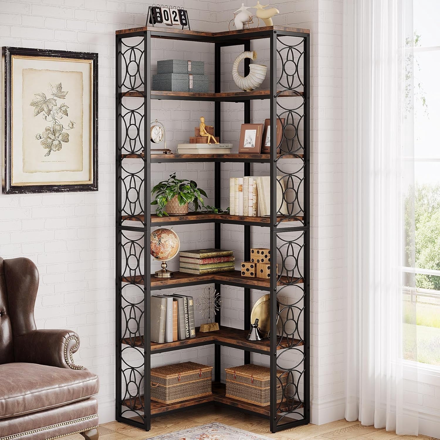 Tribesigns Tall Corner Shelf, 7-Tier Industrial Corner Bookshelf, 78.7 ...
