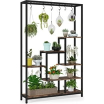 Tribesigns 5-Tier Tall Indoor Plant Stand, 70.9 inches Plant Shelf with 10PC Hanging Hooks, Brown
