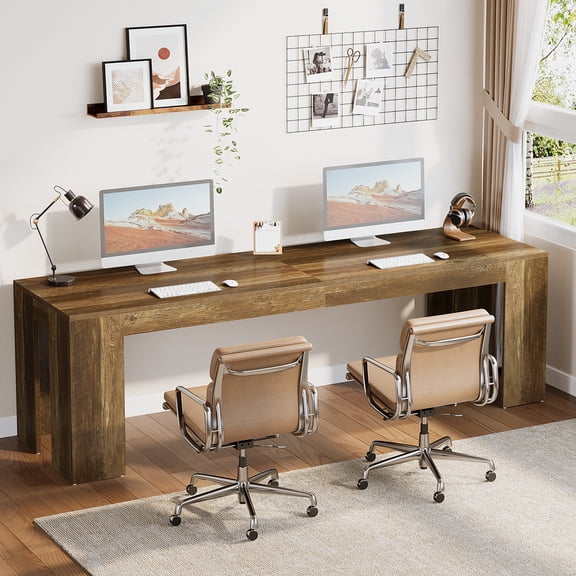 Tribesigns Two Person Desk, 86.6'' Extra Long Executive Desk, Rustic Double Computer Desk for Home Office, Brown