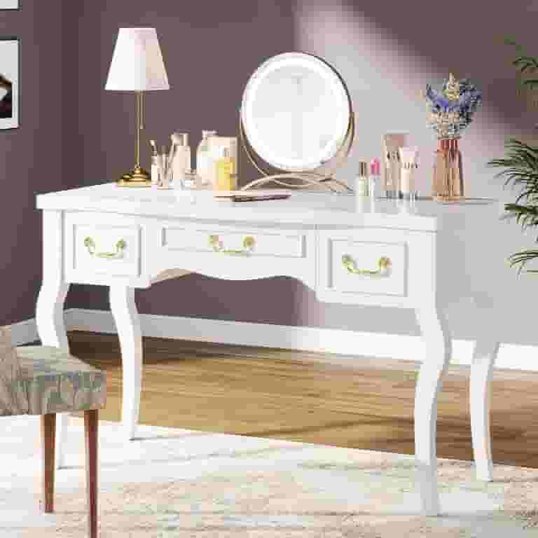Tribesigns Vanity Desk with Drawers, 47" White Vintage Makeup Vanity Table for Bedroom, Wooden Antique Dressing Table for Women, Girls (Without Mirror, Stool) - Walmart.com Tribesigns Vanity Desk with Drawers, 47" White Vintage Makeup Vanity Table for Bedroom, Wooden Antique Dressing Table for Women, Girls (Without Mirror, Stool) - Walmart.com