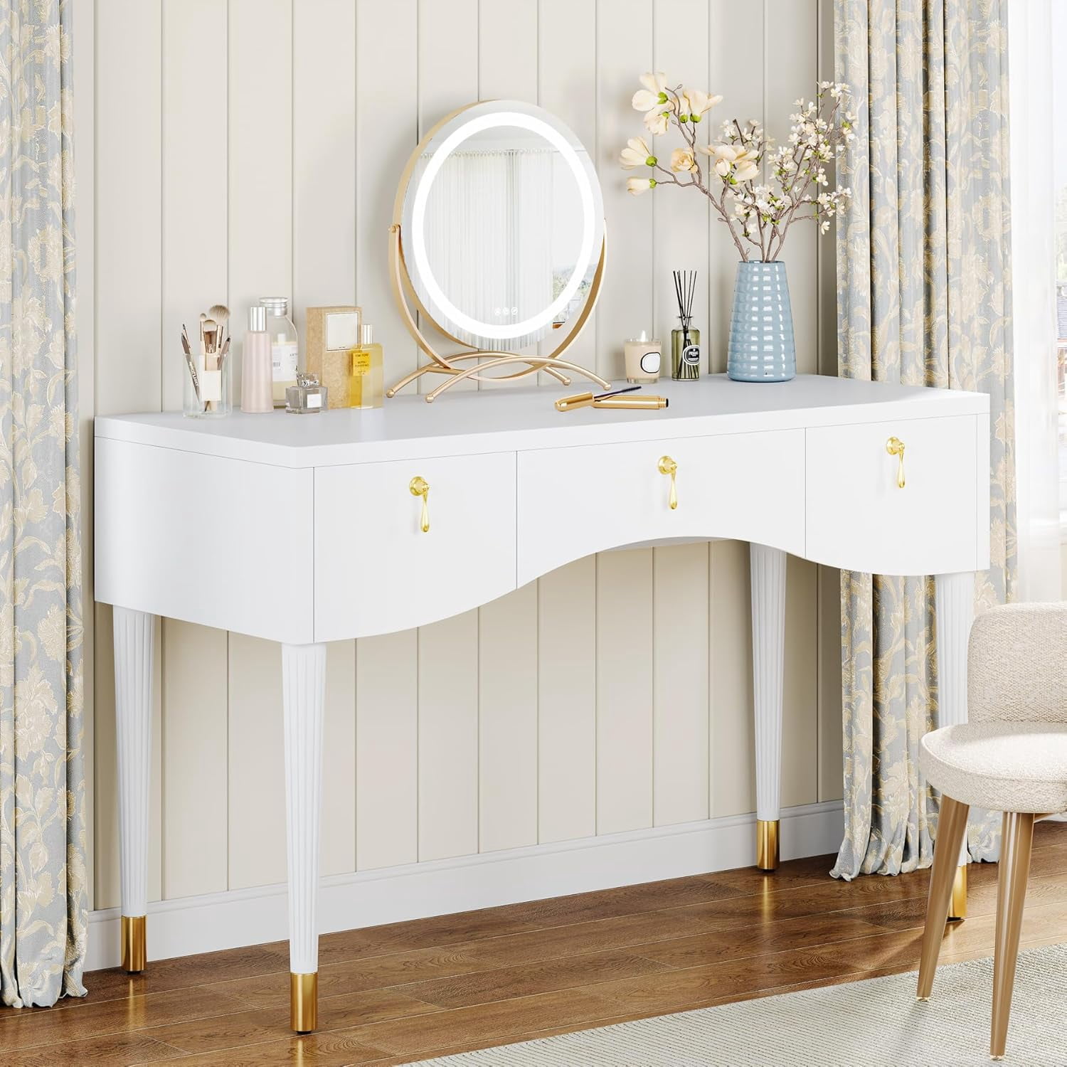 Tribesigns Vanity Desk with 3 Drawers, 47-Inch White Gold Makeup Vanity  Table, Modern Bedroom Dressing Table for Girls Women (without Mirror) -  Walmart Business Supplies