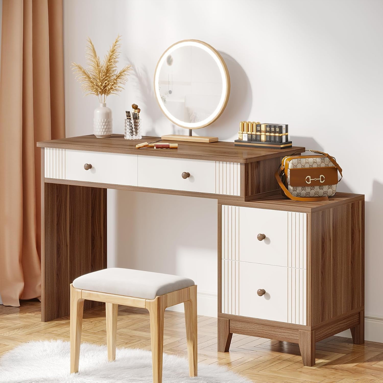 Tribesigns Vanity Desk with 4 Large Drawers, 51-Inch Modern Makeup Vanity Table for Bedroom, Dark Brown (Without Mirror & Stool) - Walmart.com Tribesigns Vanity Desk with 4 Large Drawers, 51-Inch Modern Makeup Vanity Table for Bedroom, Dark Brown (Without Mirror & Stool) - Walmart.com