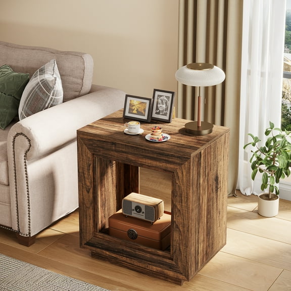 Tribesigns Vintage Walnut End Table, Square Side Table Nightstands with Storage
