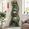 thumbnail image 1 of Tribesigns Wavy Corner Shelf, Modern 5-Tier Bookshelf Bookcase with Curvy Shape, Unique Plant Stand Display Rack for Living Room Small Space (Green), 1 of 8