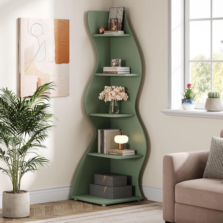 Tribesigns Wavy Corner Shelf, Modern 5-Tier Bookshelf Bookcase