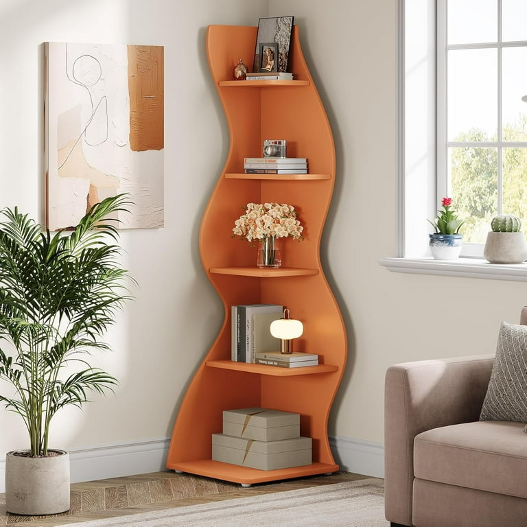 Tribesigns Wavy Corner Shelf, Modern 5-Tier Bookshelf Bookcase
