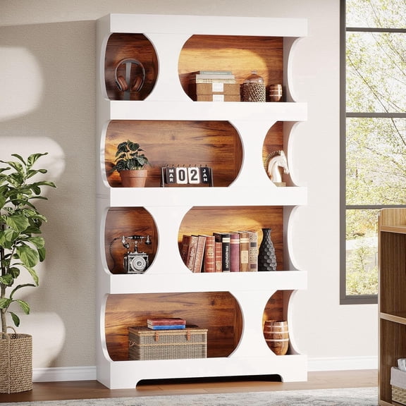 Tribesigns White Bookcase, 4-Tier Wood Bookshelf with Storage for Living Room, Home Office