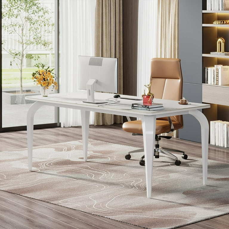 tksページ Tribesigns White Marble Executive Desk with Metal Legs, 63