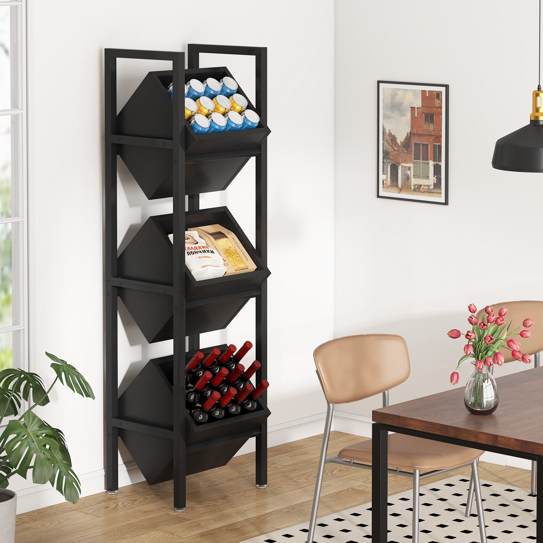 Tribesigns Wine Rack Freestanding Floor, 3 Tier Wooden Wine Storage ...
