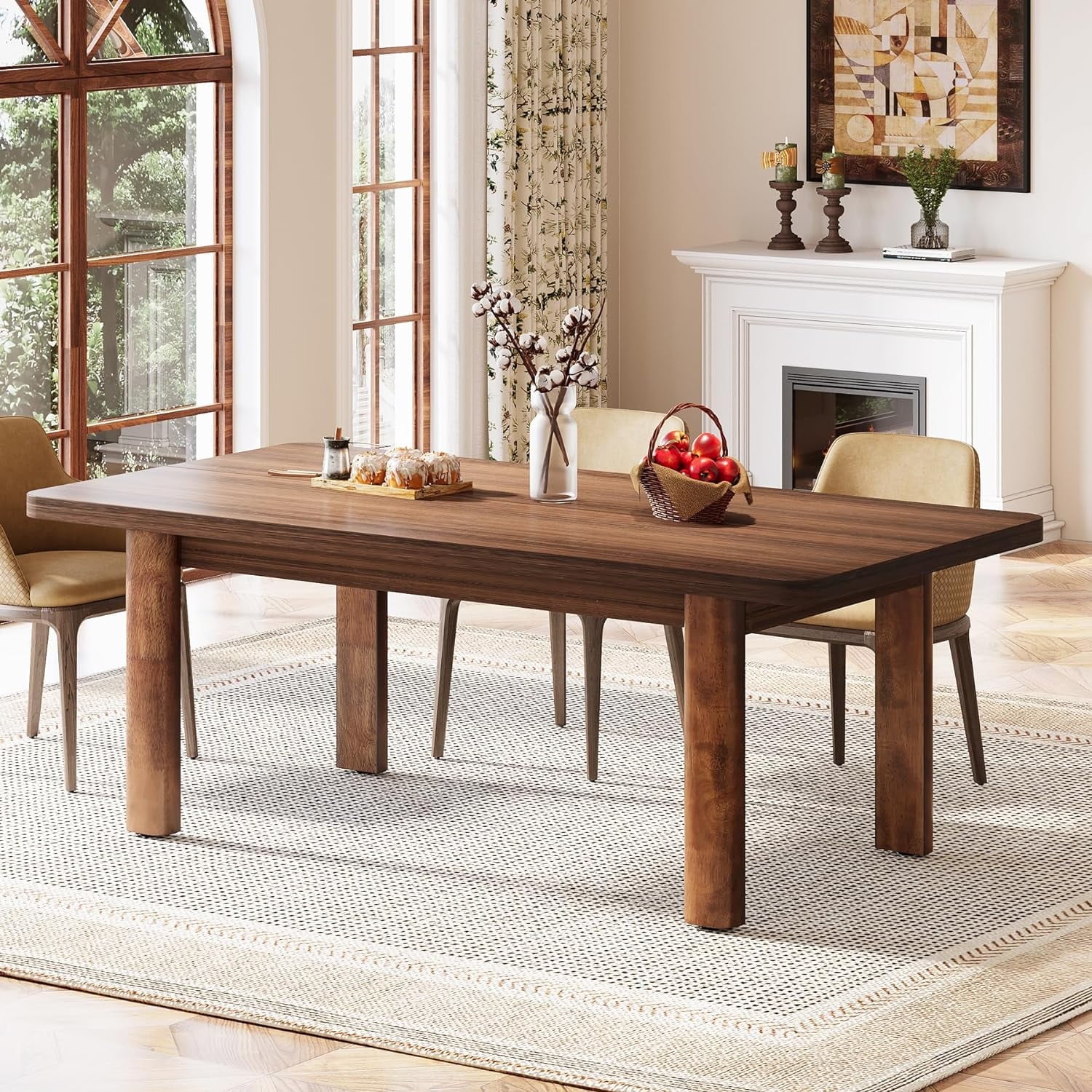 Finmind Wood Dining Table for 4-6 People, 63-Inch Farmhouse Kitchen ...