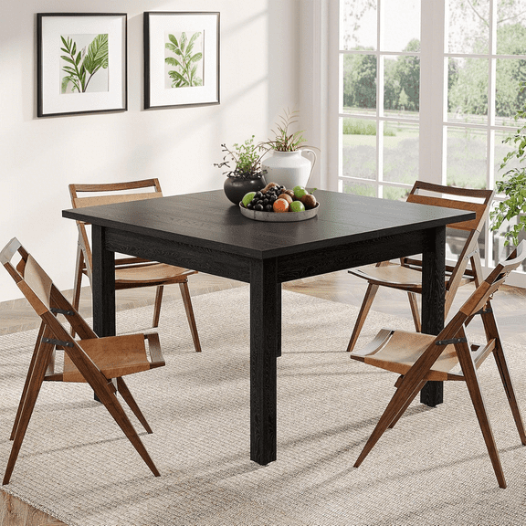 Tribesigns Wood Dining Table Farmhouse Table, 4-Person Square Dinner Table with Wooden Legs for Living Room, Kitchen, Black