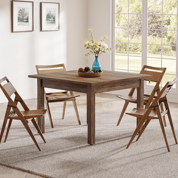 Tribesigns Wood Dining Table Farmhouse Table, 4-Person Square Dinner Table with Wooden Legs for Living Room, Kitchen, Grayish-Brown