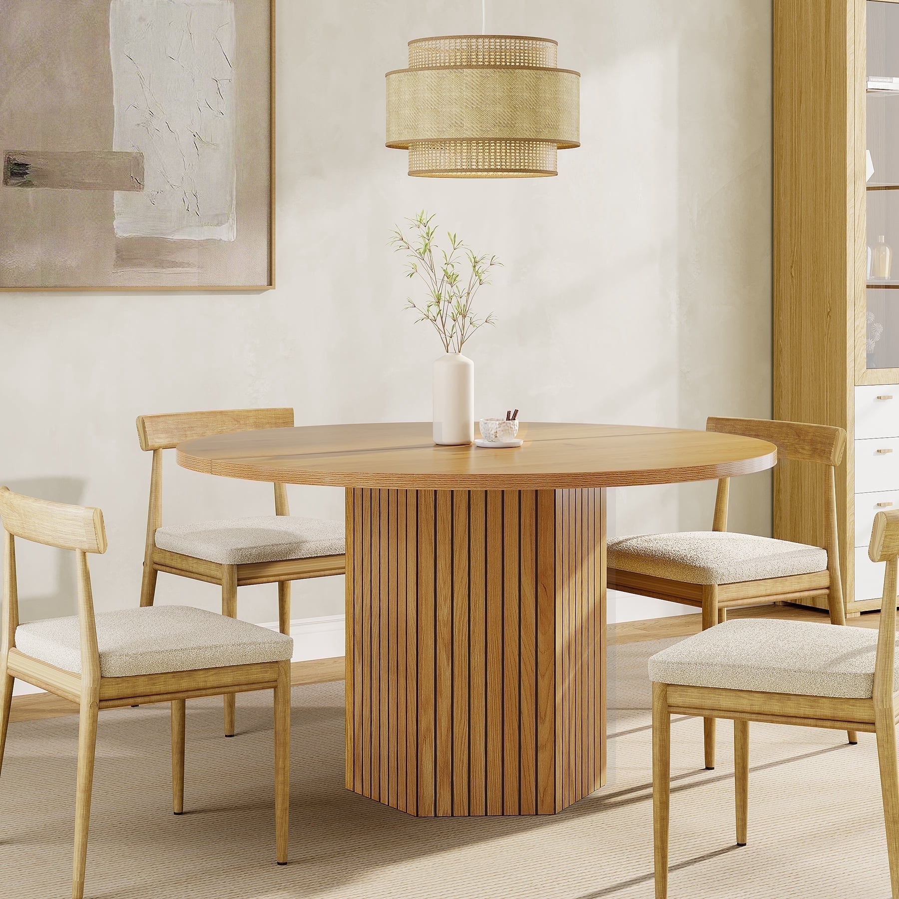 Tribesigns Round Dining Table for 4 People, 47 inch Kitchen Table with Heavy Duty Pedestal Base Circle Oak Tabletop for Kitchen Living Room, Oak