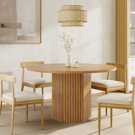 Tribesigns Round Dining Table for 4, 47 inch Circle Oak Tabletop with ...